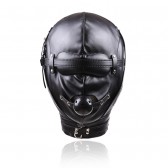 SM黑色封閉式面罩束縛帶口球調教頭套面罩