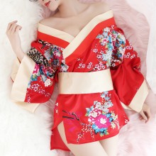 紅色古典性感精緻花邊日式和風日系和服浴袍