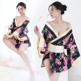 黑金色小花古典性感精緻花邊日式和風日系和服浴袍