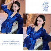 中國風藍色睡裙浴袍套裝