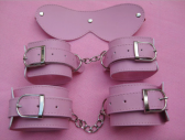 粉紅色皮革手腳扣連眼罩基本SM套裝