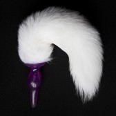 超大號XL紫色矽膠真毛白色狐狸尾巴