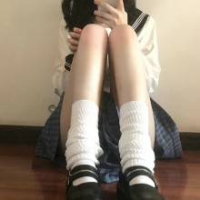 日本cosplay學生長筒白色寬鬆泡泡長棉襪