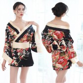 黑金色紅花古典性感精緻花邊日式和風日系和服浴袍