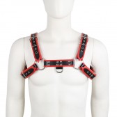 SM黑紅色精製包邊款加厚皮革帶氣孔雙吊環雙肩胸帶