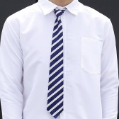 寶藍色銀色間條緞面長領帶