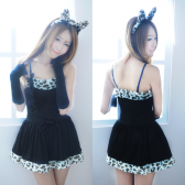豹紋黑色吊帶性感短裙貓女郎服裝