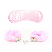 粉紅色毛毛眼罩鐵手銬捆綁束縛挑逗玩具兩件套
