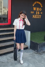韓系藍裙紅領帶橡筋裙校服學生服 (S-XL可選)